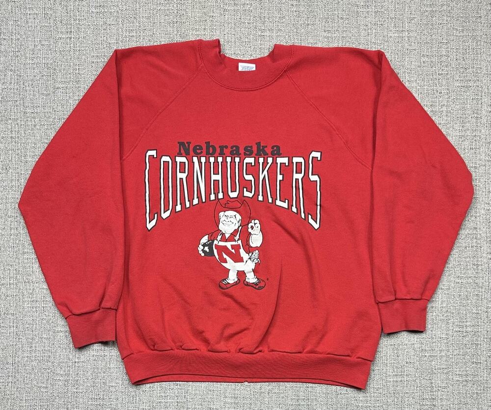 Vintage Nebraska Cornhuskers Sweatshirt Adult Medium Red NCAA Football Trench